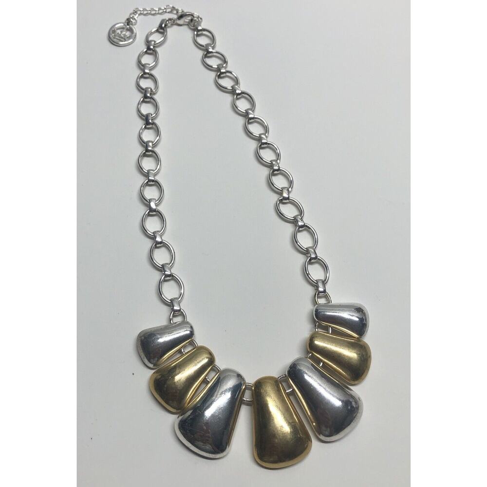 Vintage Crown Trafari Link Necklace Silver Gold Tone Collectible Modernist